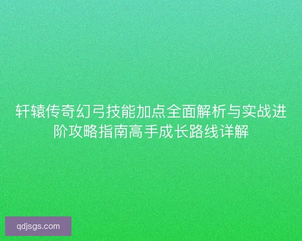 轩辕传奇幻弓技能加点全面解析与实战进阶攻略指南高手成长路线详解